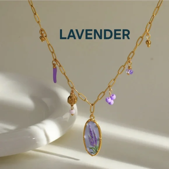 Floral Pendant Necklace Lavender Blue - Picture 4 of 13